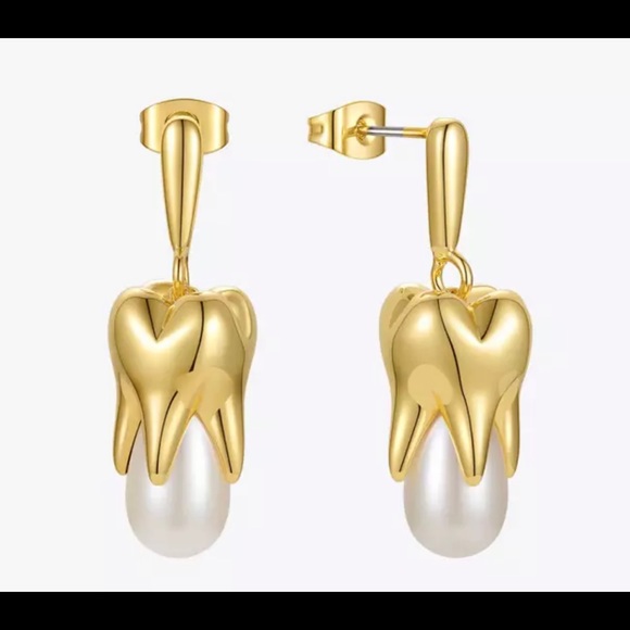 Trendy Teeth Pearl Drop Earrings For Women Gold Color Earings Fashion Jewelry - Picture 1 of 4